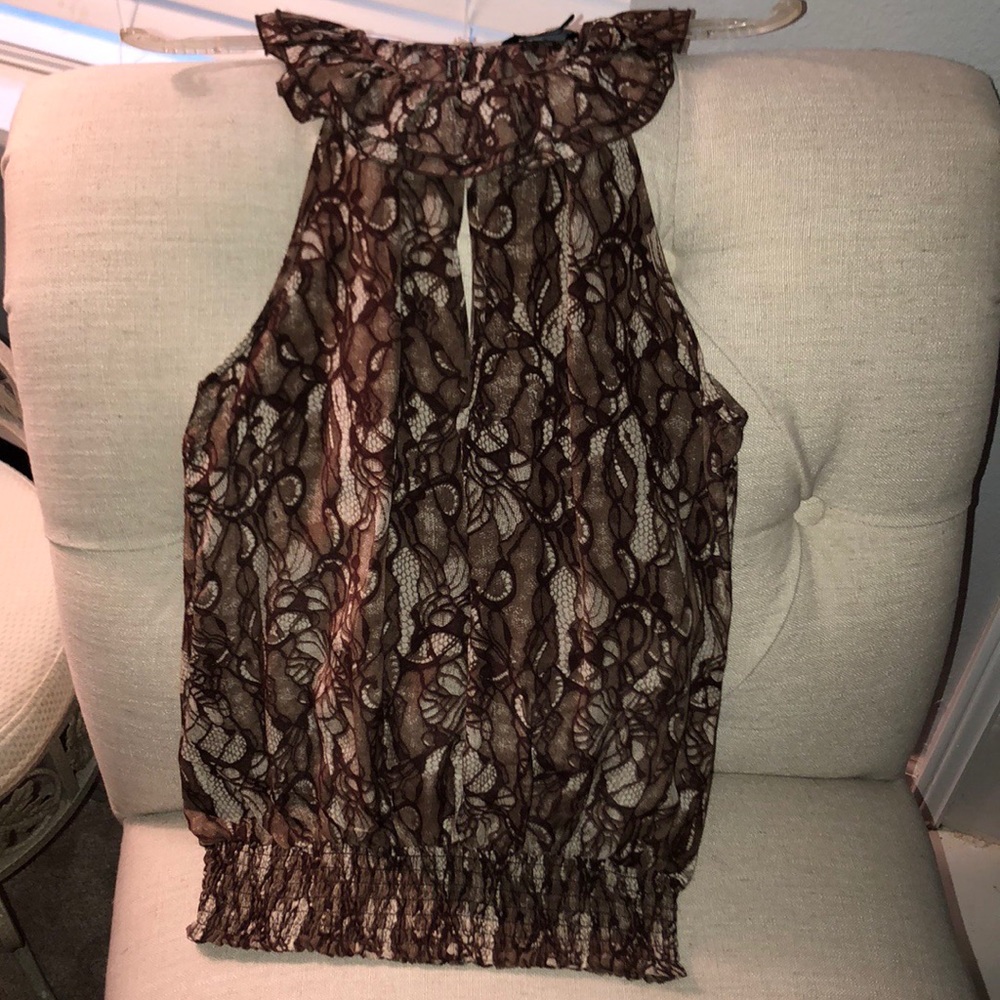 Bebe Silk Keyhole smocked top
